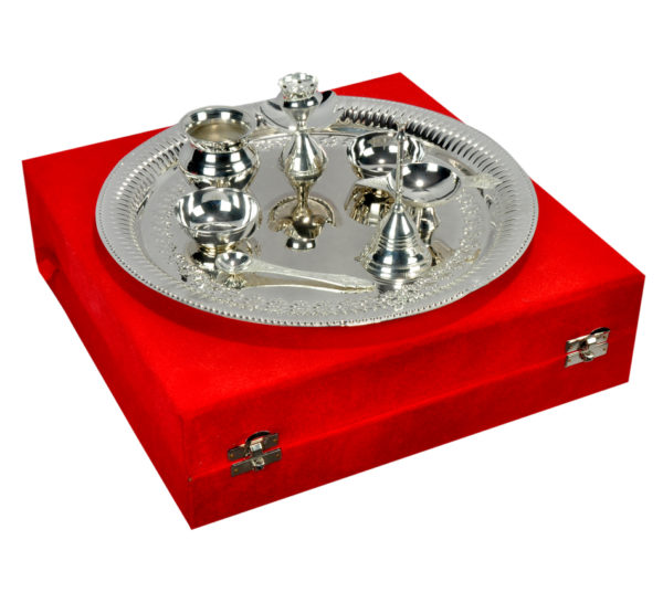 silver plated pooja thali